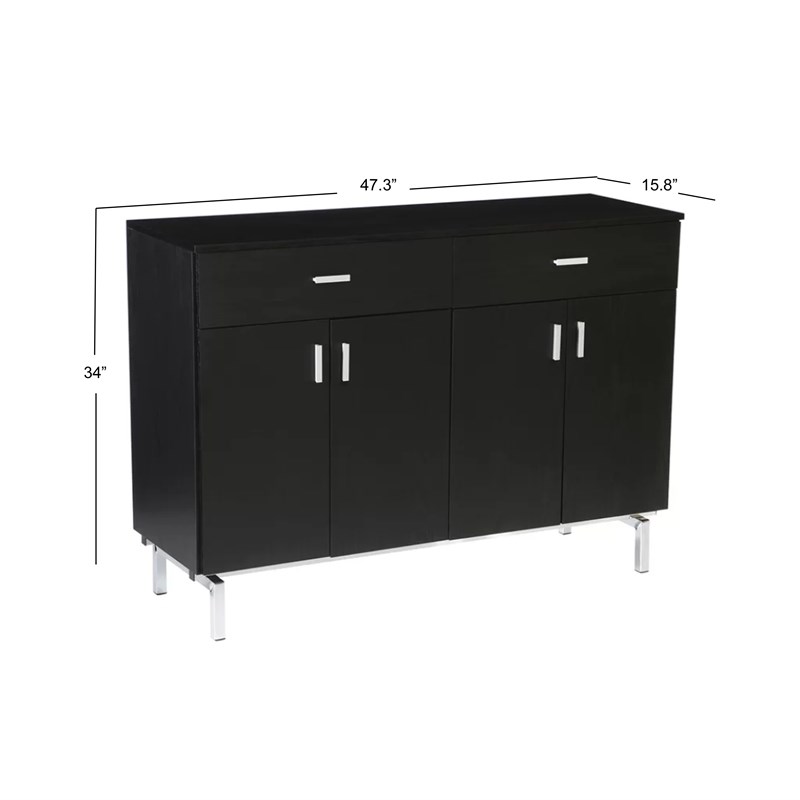 Bowery Hill Modern Wood 2-Drawer Buffet Server in Black and Chrome