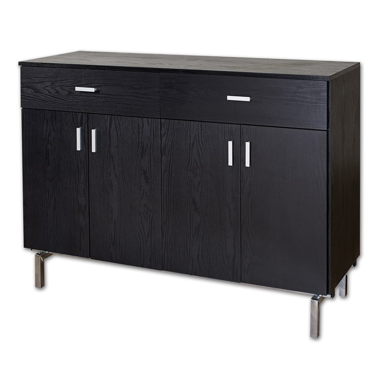 Bowery Hill Modern Wood 2-Drawer Buffet Server in Black and Chrome