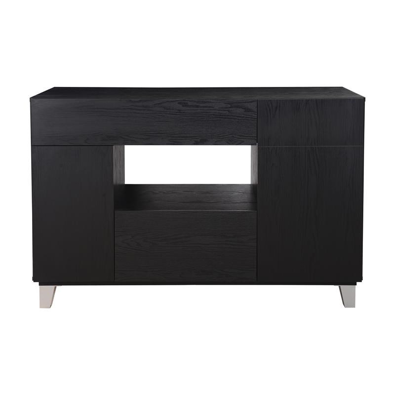 Bowery Hill Contemporary Wood Multi-Storage Buffet Server in Black
