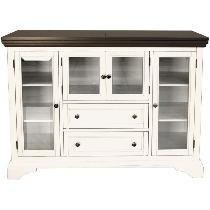Bowery Hill Transitional Solid Wood Flip-Top Server in Cocoa and Chalk