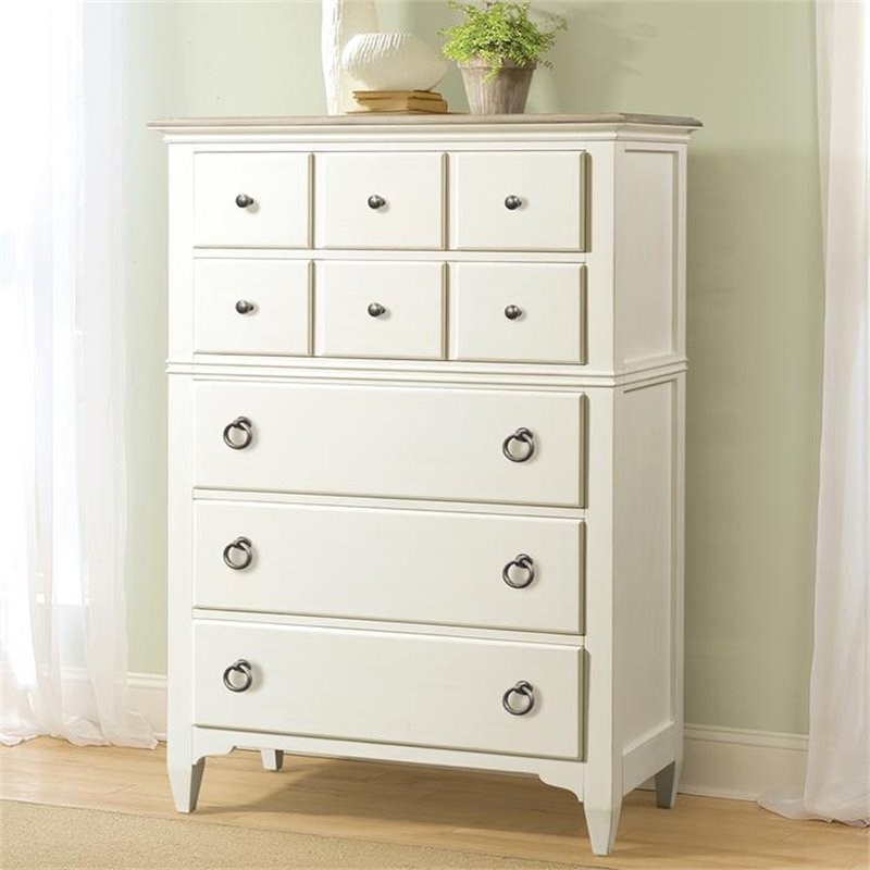 Bowery Hill Contemporary 5 Drawer Chest in Natural and Paperwhite