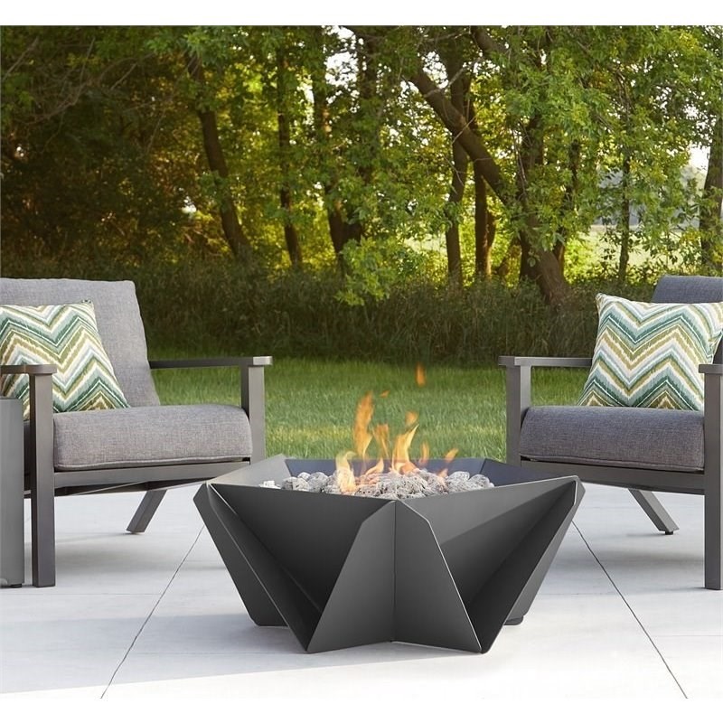 Bowery Hill Contemporary LP Metal Fire Bowl in Weathered Slate Gray