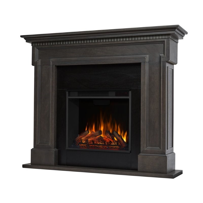 Bowery Hill Contemporary Solid Wood Electric Fireplace in Gray
