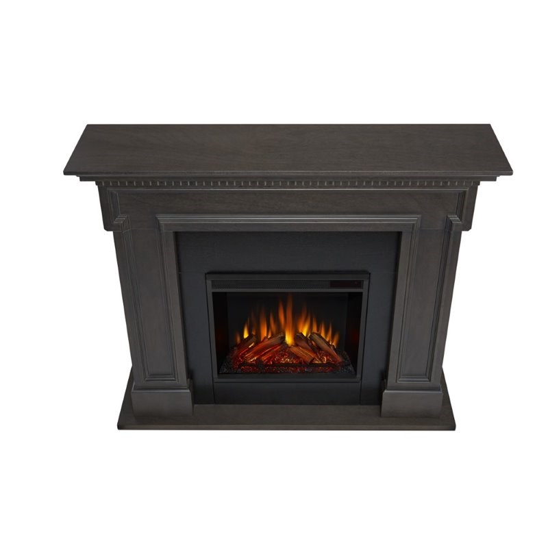 Bowery Hill Contemporary Solid Wood Electric Fireplace in Gray