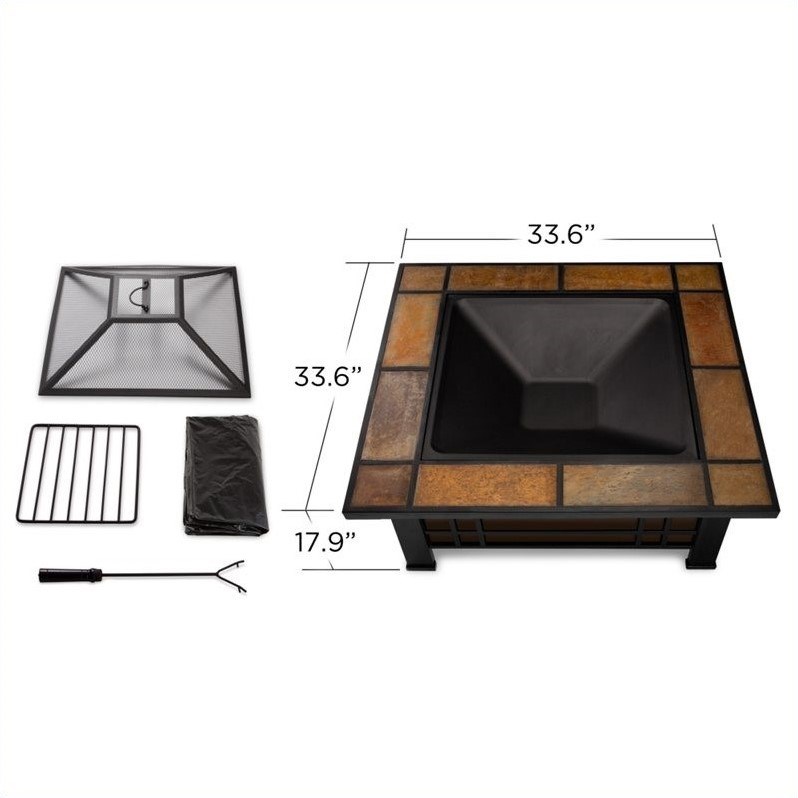Bowery Hill Contemporary Fire Pit with Slate Tile Top
