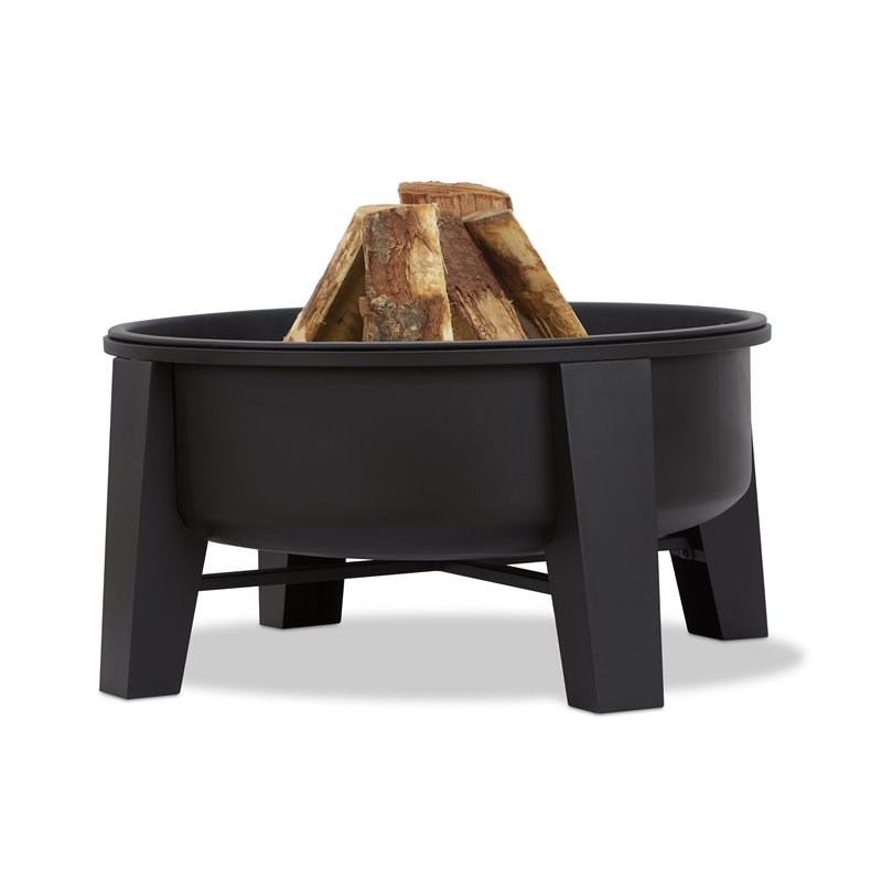 Bowery Hill Modern Wood-Burning Iron Fire Pit in Black