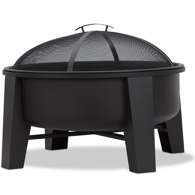 Bowery Hill Modern Wood-Burning Iron Fire Pit in Black