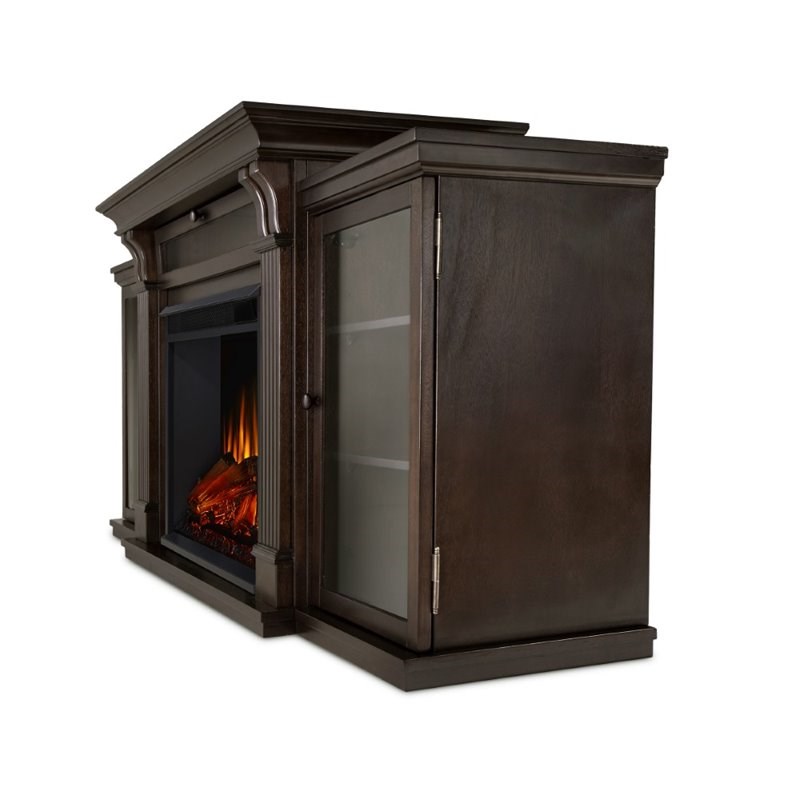 Bowery Hill Contemporary TV Stand with Electric Fireplace in Dark Walnut