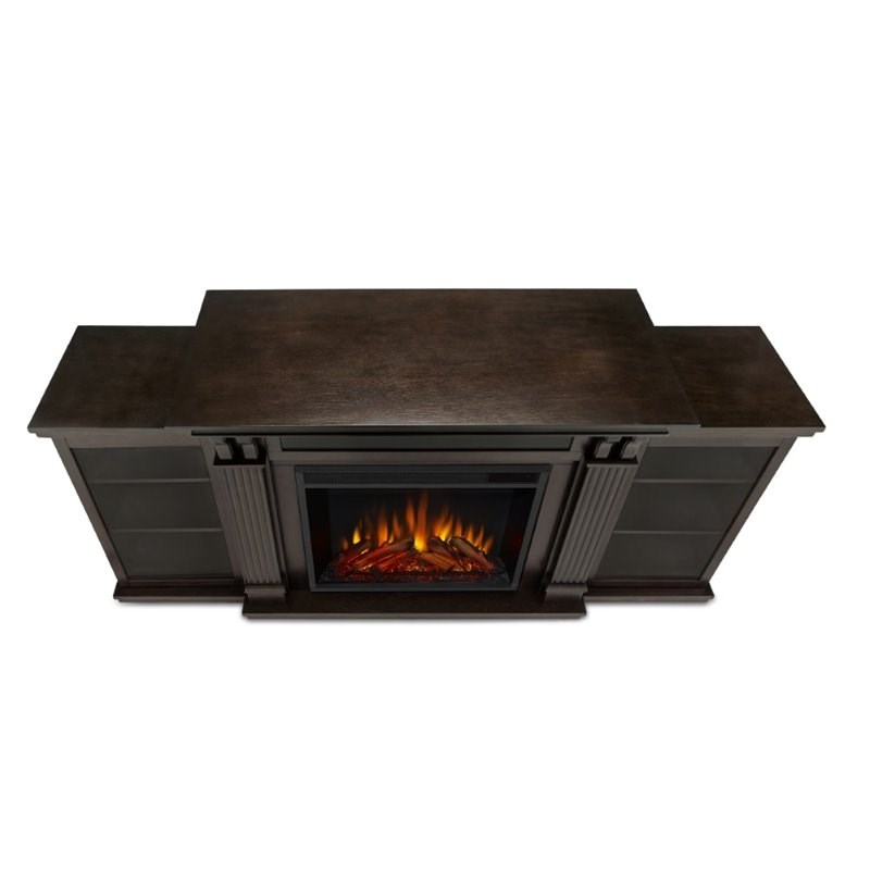 Bowery Hill Contemporary TV Stand with Electric Fireplace in Dark Walnut