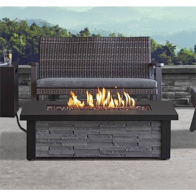Bowery Hill Contemporary Outdoor Propane Fire Pit in Stacked Stone