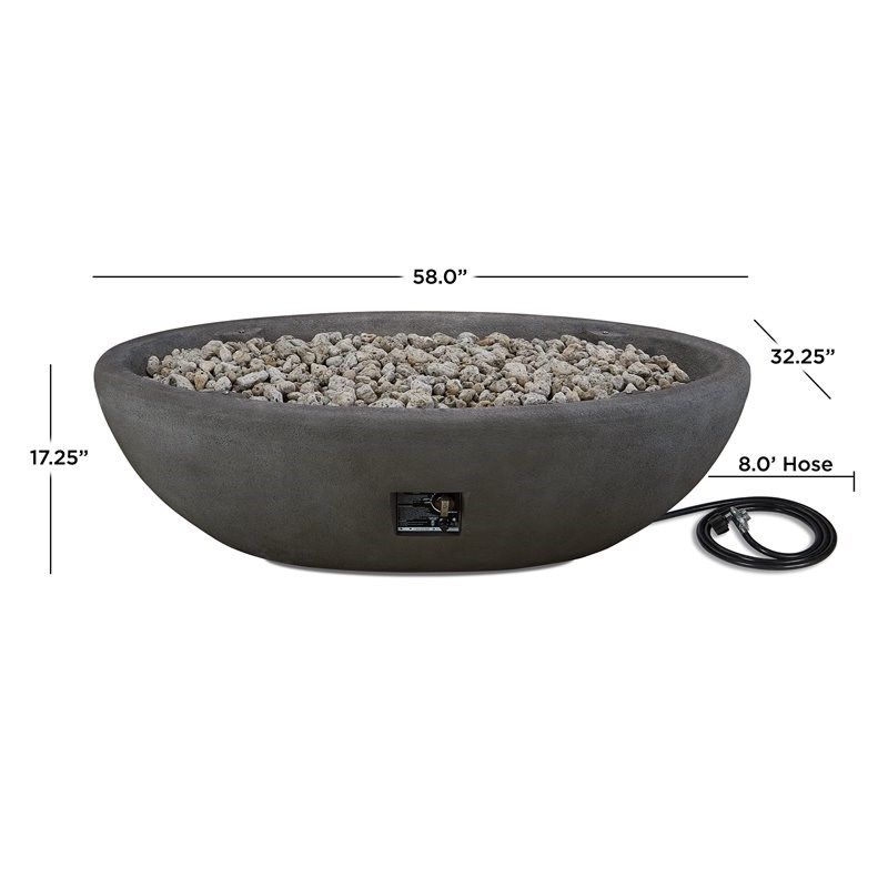 Bowery Hill Contemporary Large Oval LP Metal Fire Bowl in Shale Gray