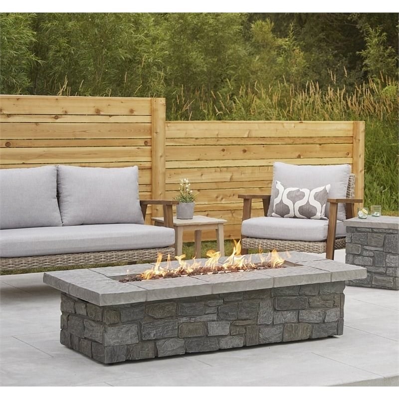 Bowery Hill Contemporary Large Propane Fire Table with Conversion Kit in Gray