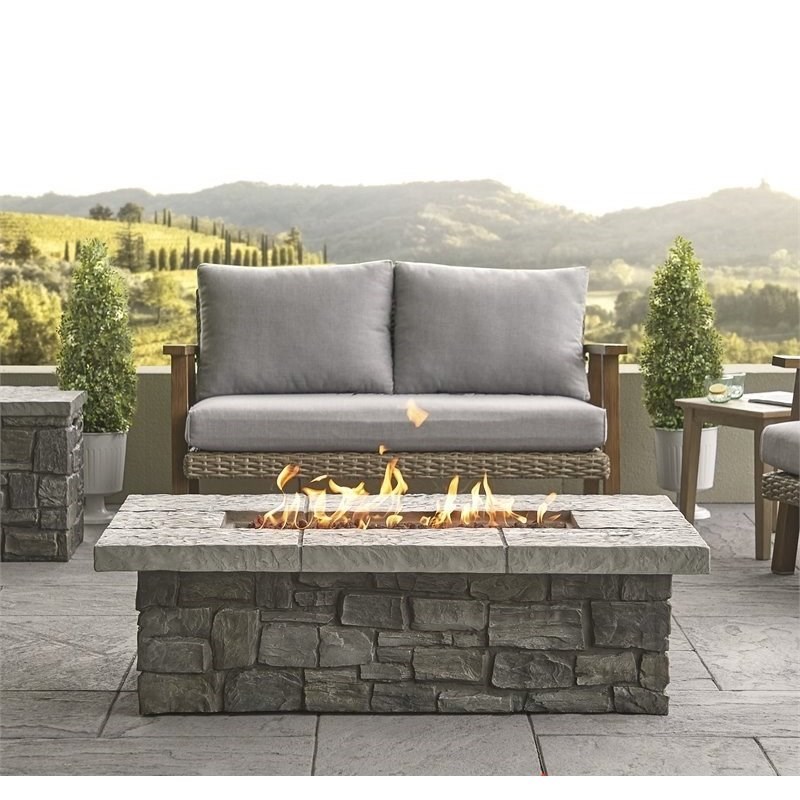 Bowery Hill Contemporary Propane Fire Table with Conversion Kit in Gray