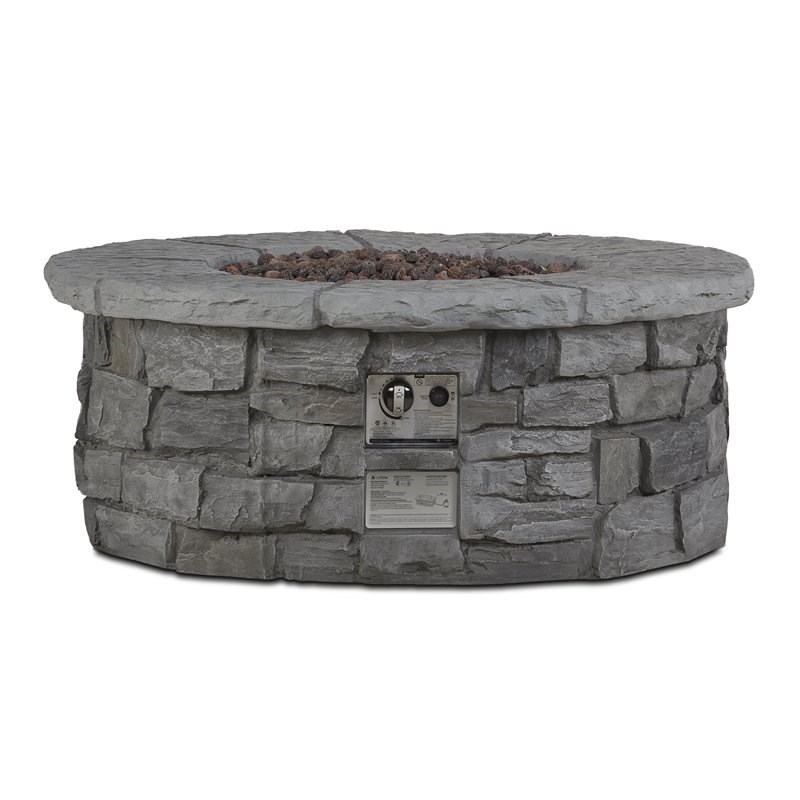 Bowery Hill Contemporary Round Propane Fire Table with Conversion Kit in Gray