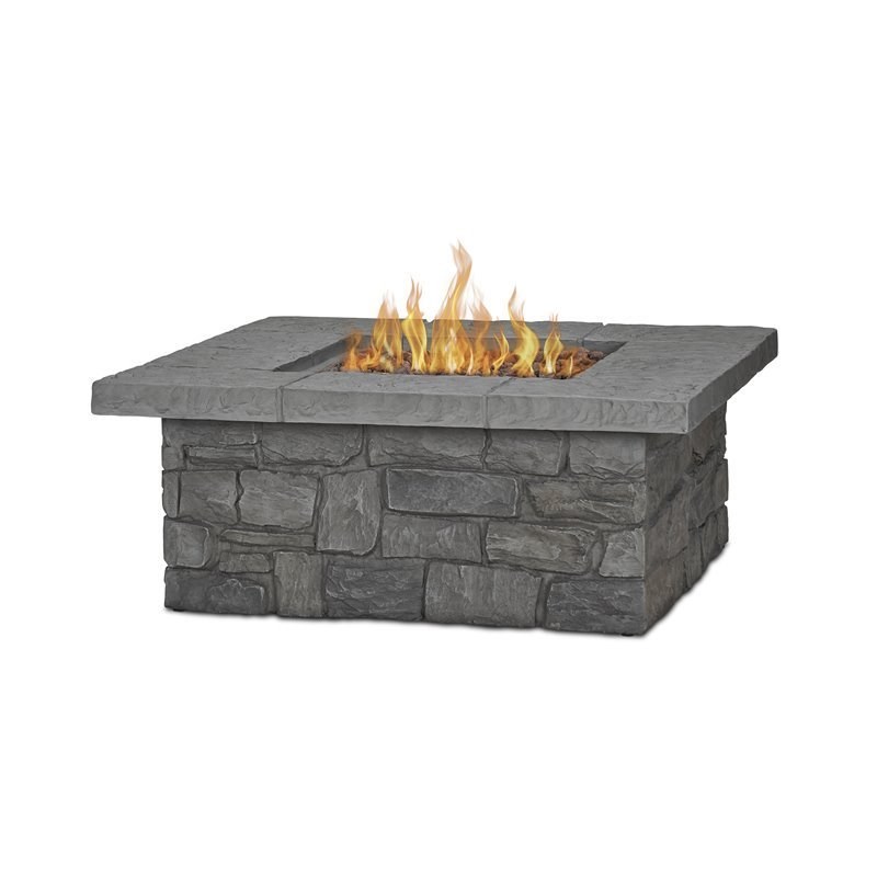 Bowery Hill Contemporary Square Propane Fire Table with Conversion Kit in Gray