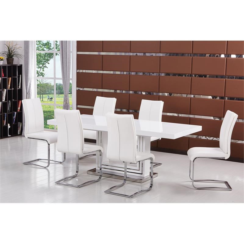 Bowery Hill Modern Faux Leather Dining Side Chair in White/Chrome (Set of 2)
