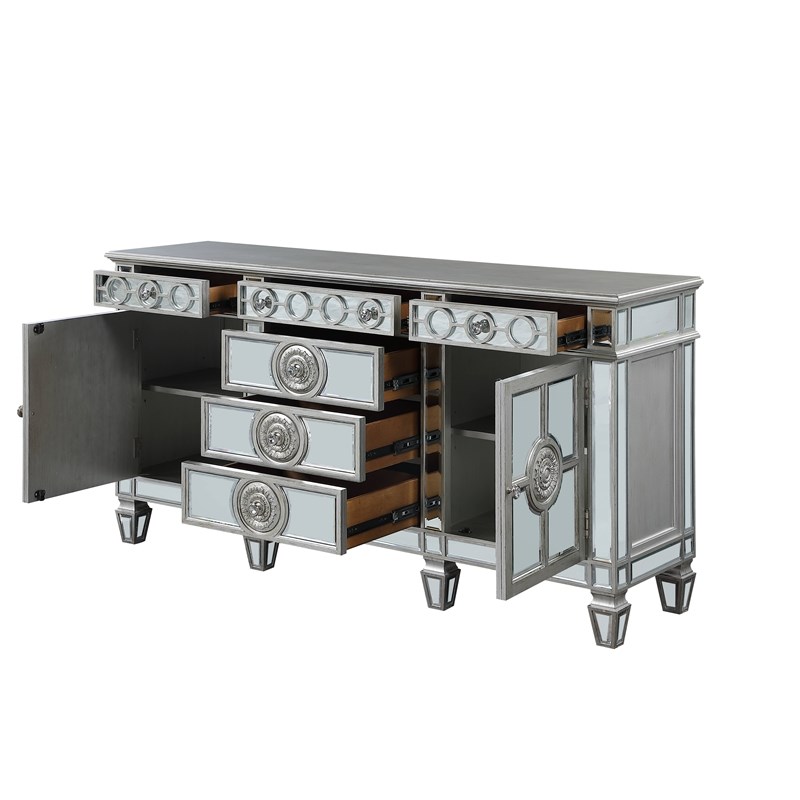 Bowery Hill Contemporary Server in Mirrored and Antique Platinum