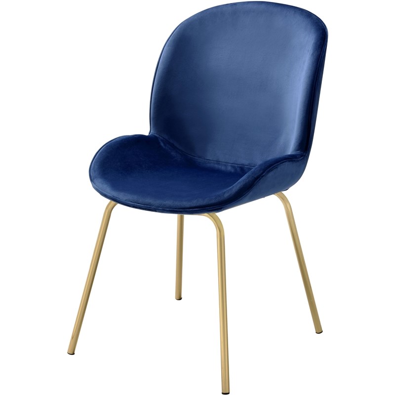 Bowery Hill Contemporary Side Chair in Blue Velvet and Gold