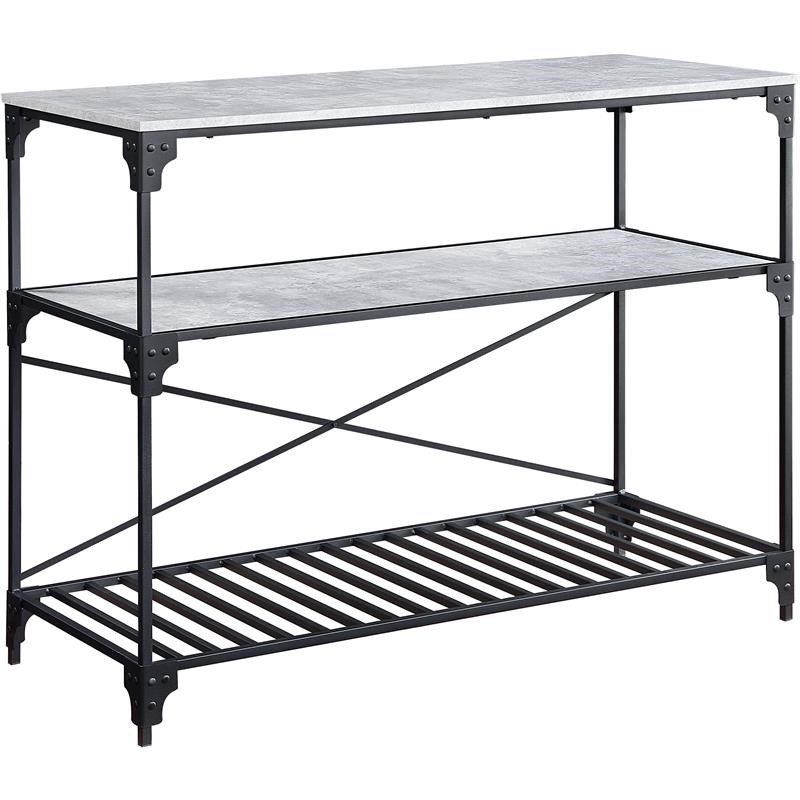 Bowery Hill Contemporary Kitchen Island in Black and Concrete Finish
