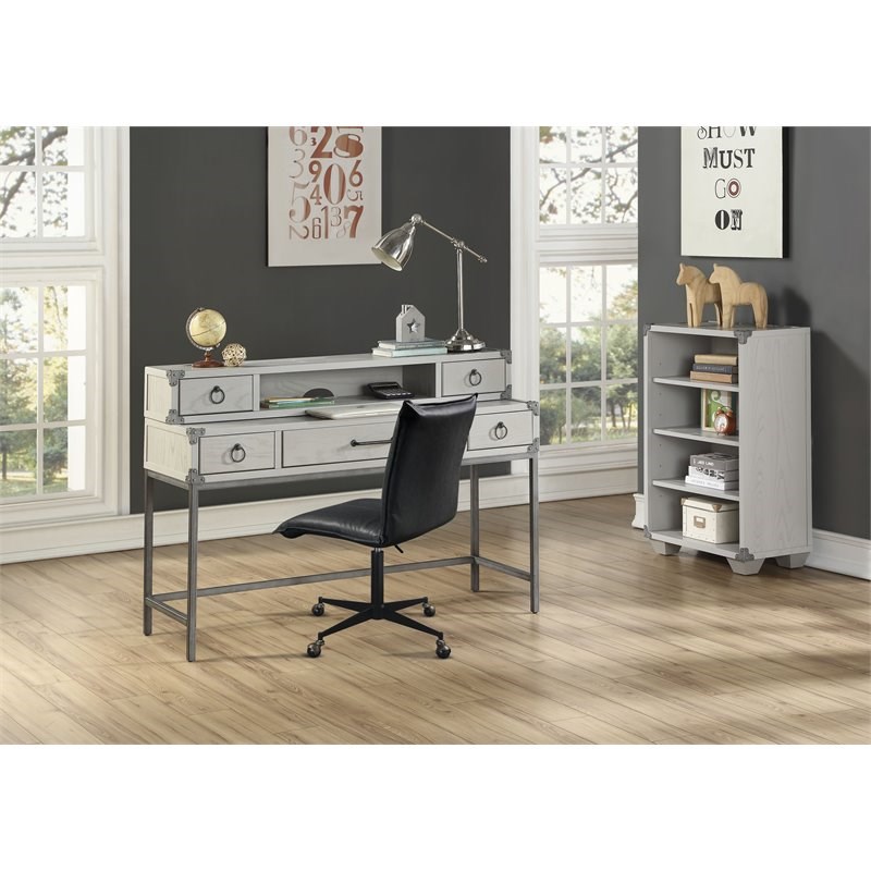 Bowery Hill Transitional Wood Desk Hutch in Gray
