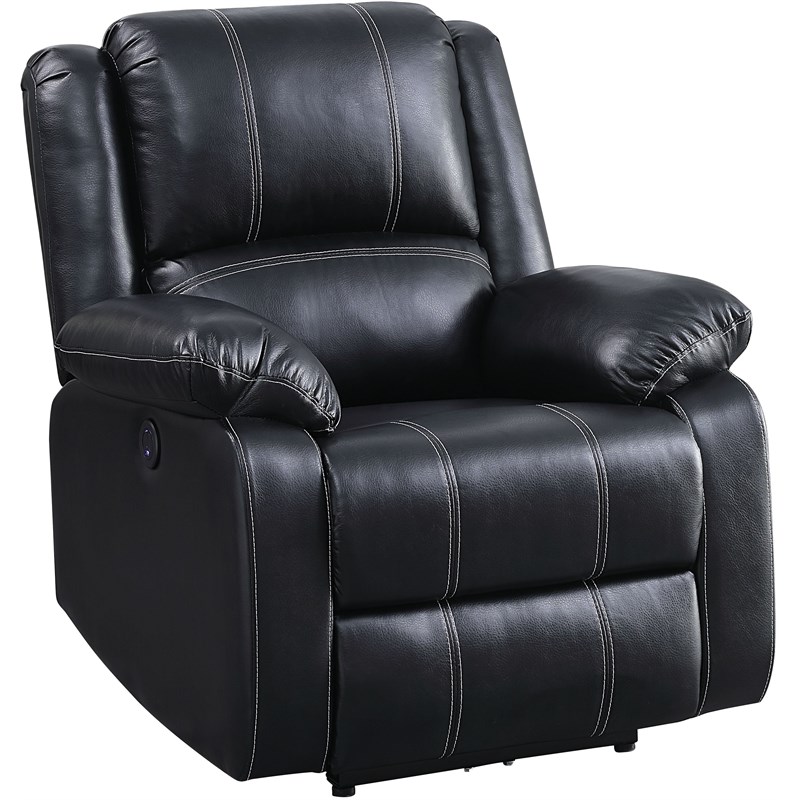 Bowery Hill Contemporary Power Recliner in Black PU