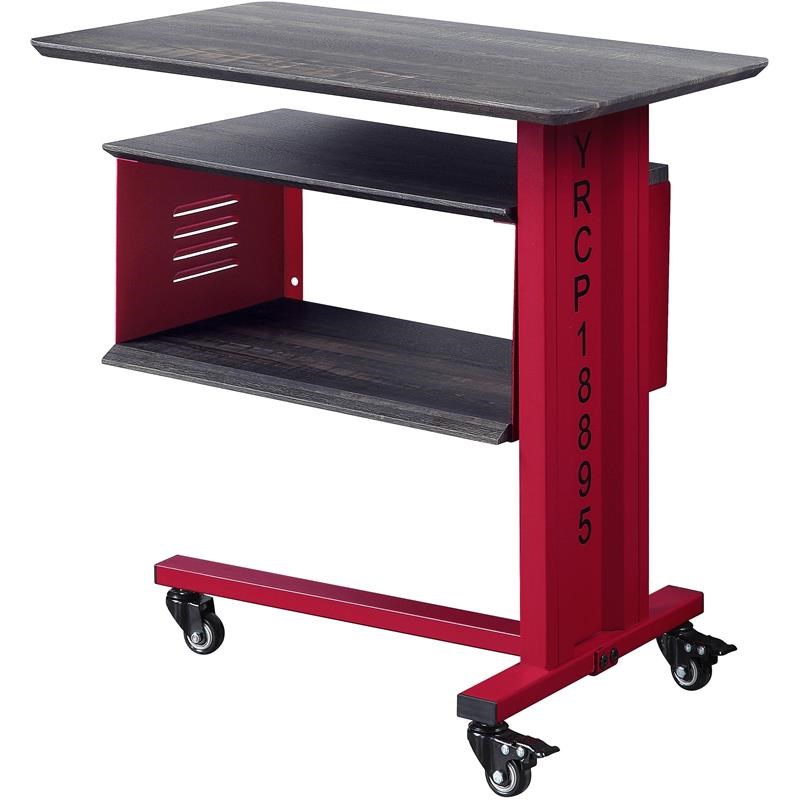 Bowery Hill Contemporary Accent Table with Wall Shelf in Red