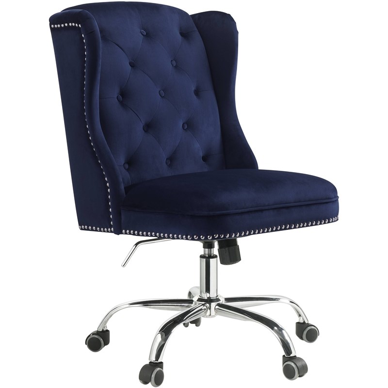 Bowery Hill Traditional Office Chair in Midnight Blue Velvet
