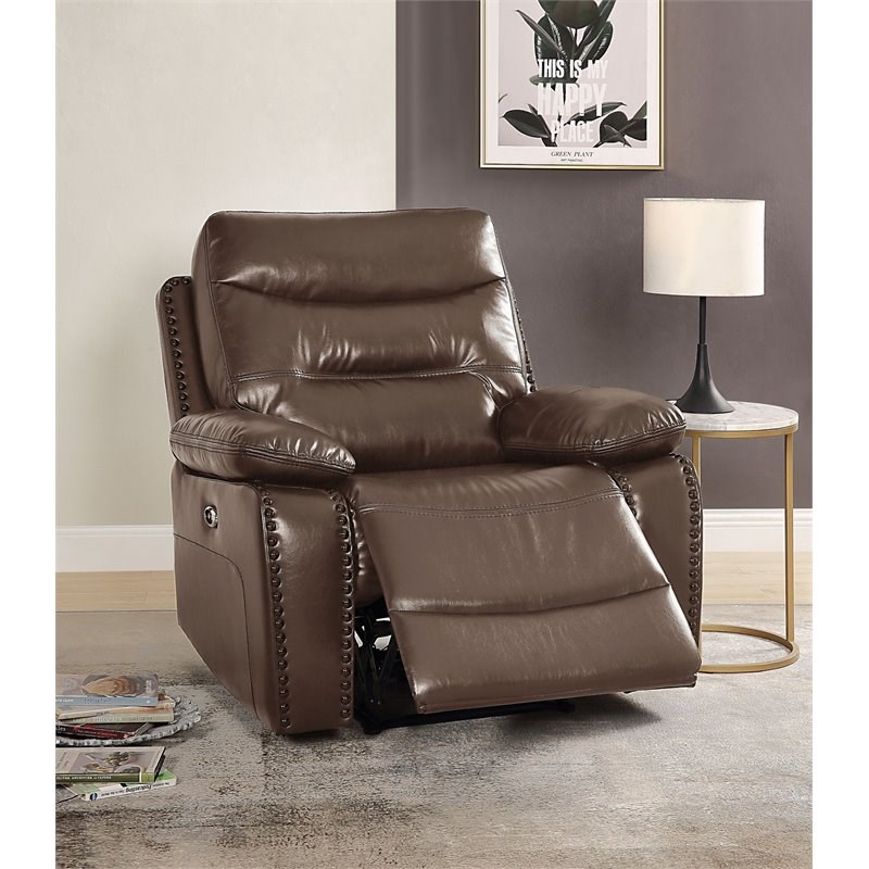 Bowery Hill Contemporary Recliner in Brown Leather-Gel Match