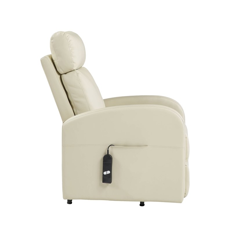 Bowery Hill Contemporary Recliner with Power Lift in Beige PU
