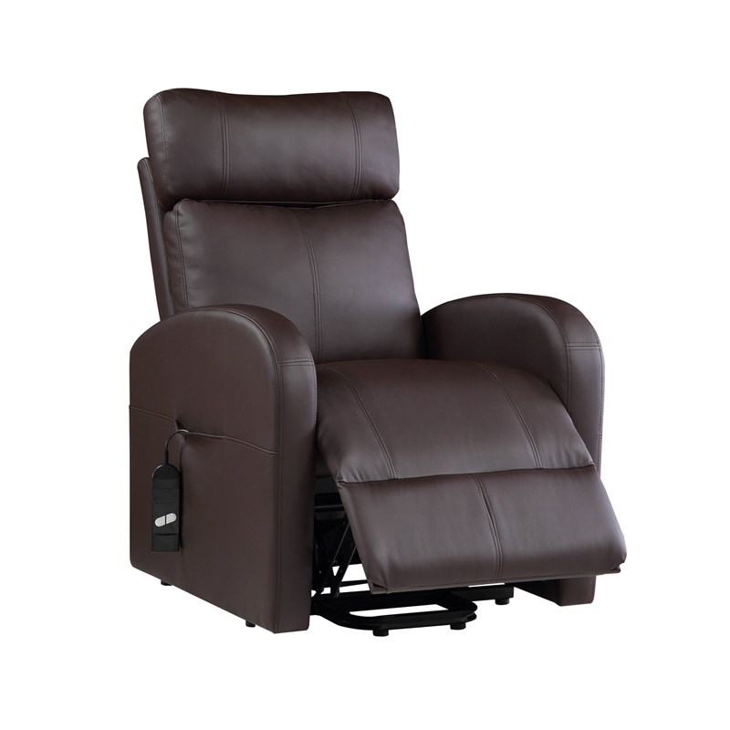Bowery Hill Contemporary Recliner with Power Lift in Brown PU