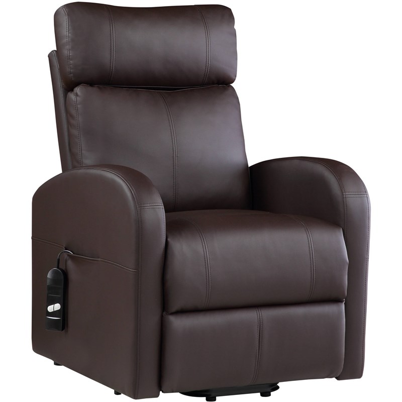 Bowery Hill Contemporary Recliner with Power Lift in Brown PU