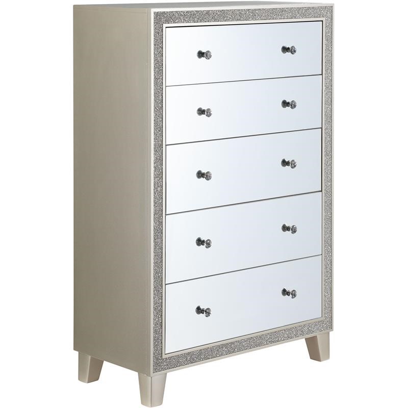 Bowery Hill Modern Chest in Mirrored & Champagne Finish