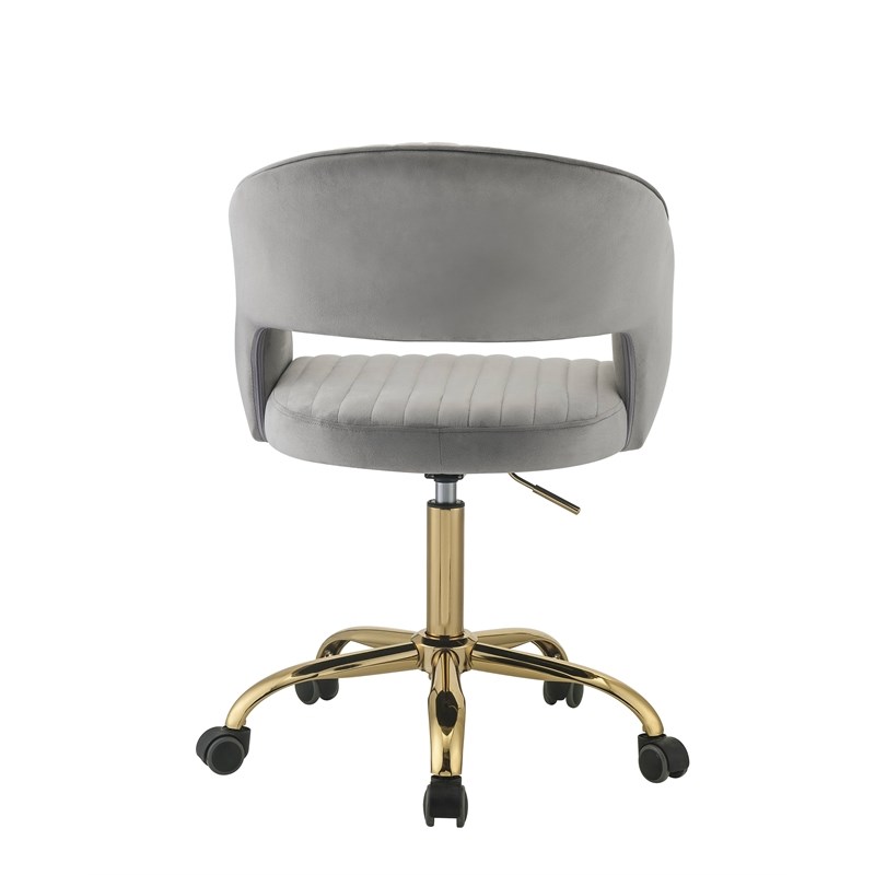 Bowery Hill Modern Office Chair in Gray Velvet and Gold