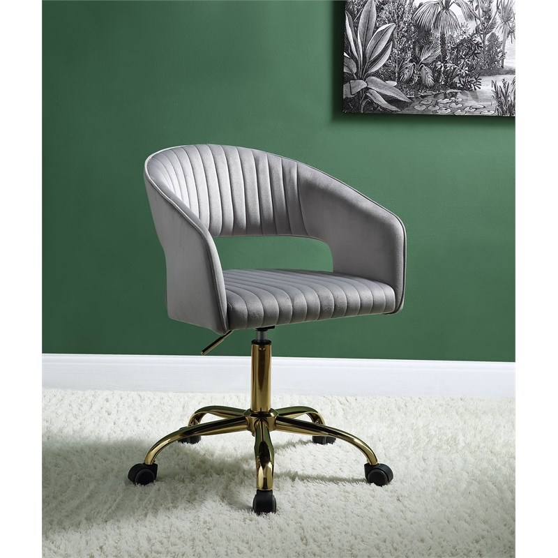 Bowery Hill Modern Office Chair in Gray Velvet and Gold