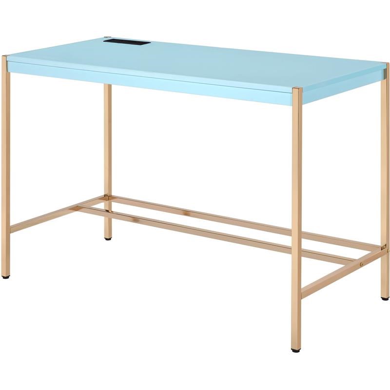 Bowery Hill Contemporary Writing Desk in Baby Blue & Gold Finish