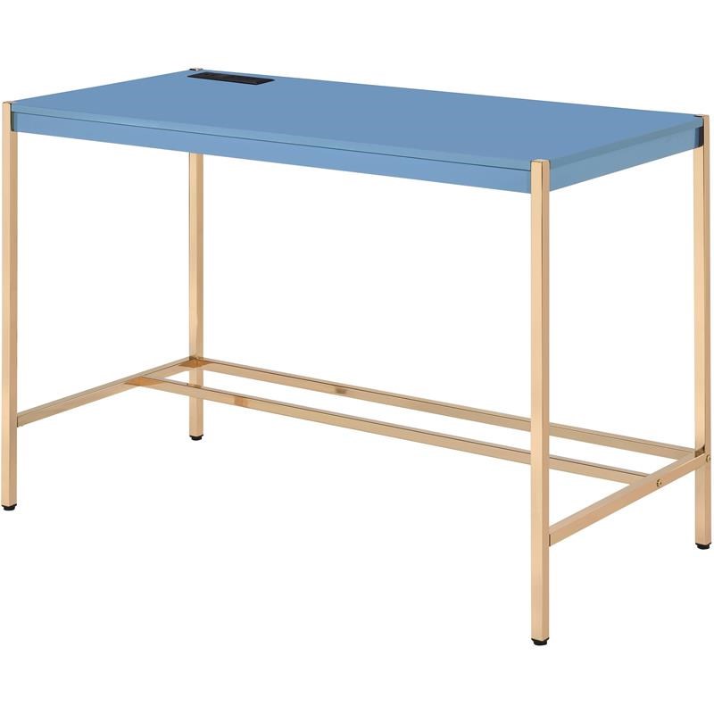 Bowery Hill Contemporary Writing Desk in Navy Blue & Gold Finish