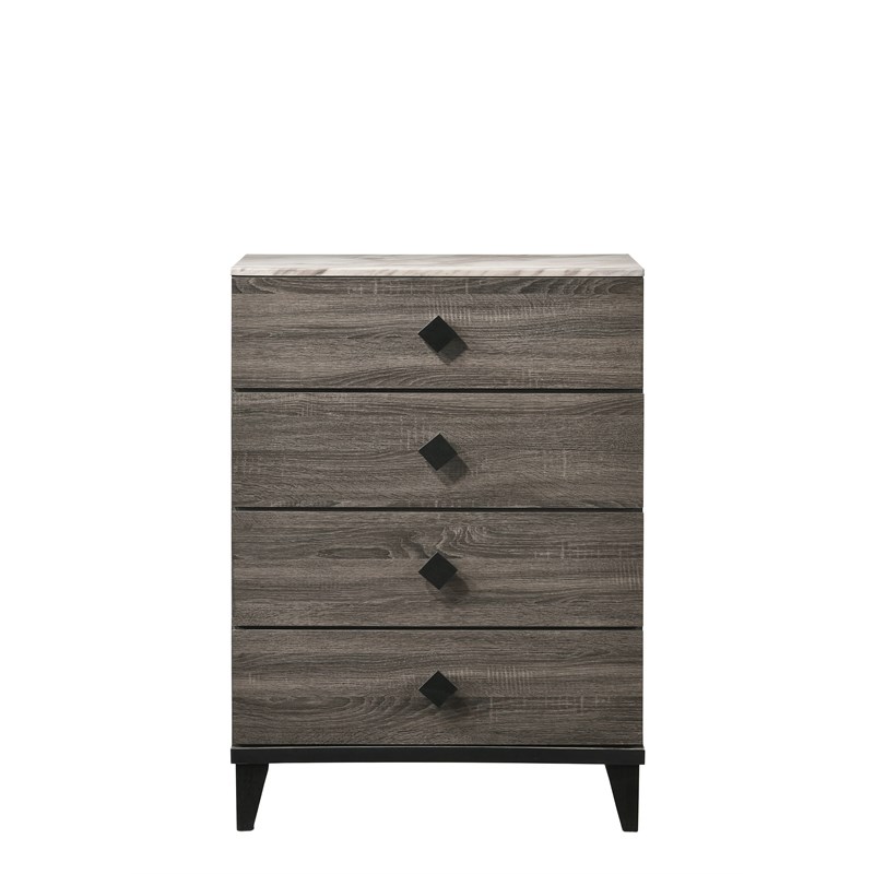 Bowery Hill Contemporary Chest in Faux Marble and Rustic Gray Oak