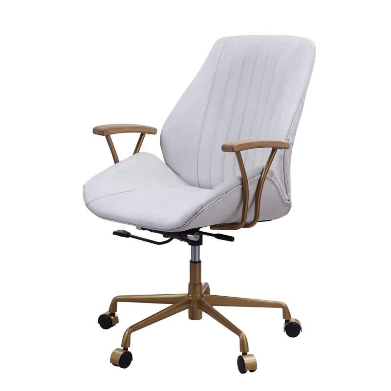 Bowery Hill Modern Leather Office Chair in Vintage White Finish