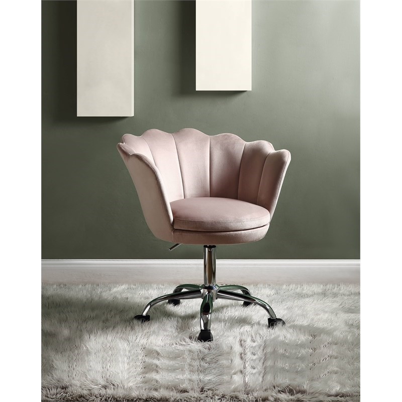 Bowery Hill Modern Office Chair in Rose Quartz Velvet and Chrome