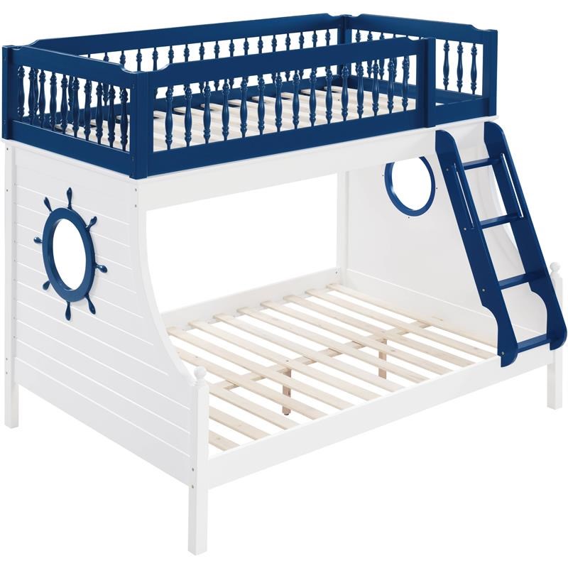 Bowery Hill Contemporary Twin/Full Bunk Bed in Navy Blue & White Finish
