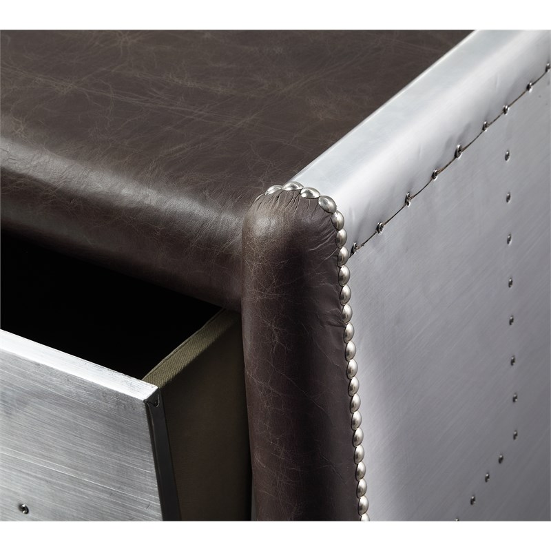 Bowery Hill Farmhouse Desk in Distress Chocolate Top Grain Leather and Aluminum