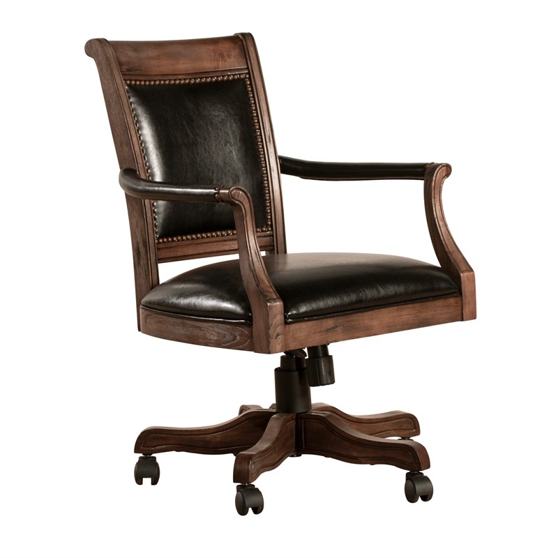 Bowery Hill Wood Game Desk Chair with Casters Weathered Walnut