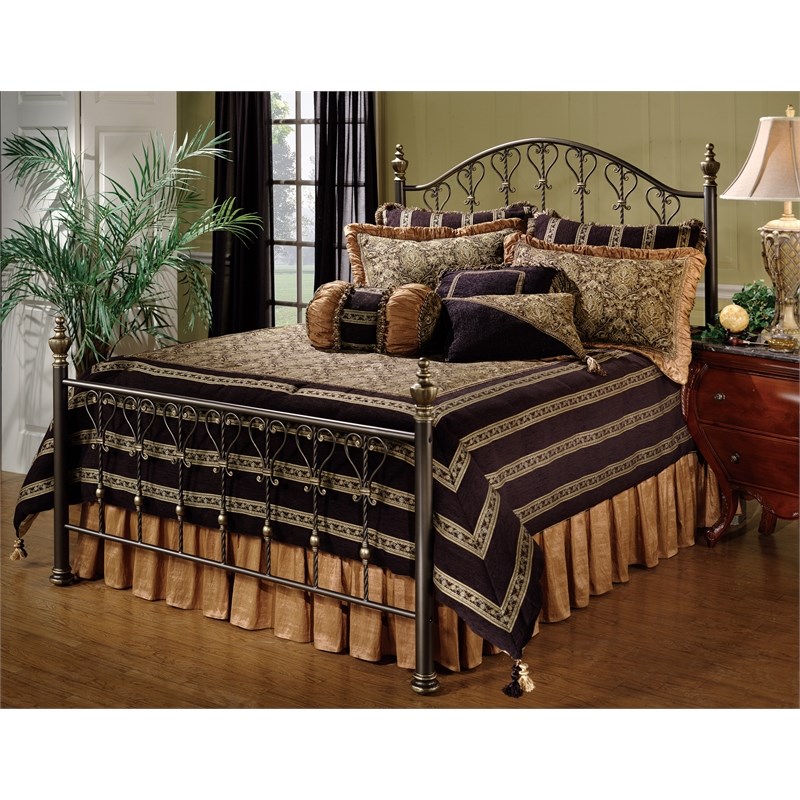 Bowery Hill Intricate Queen Metal Poster Spindle Bed in Dusty Bronze