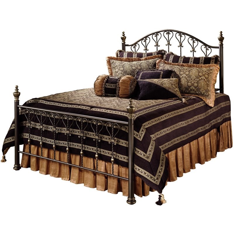 Bowery Hill Intricate Queen Metal Poster Spindle Bed in Dusty Bronze