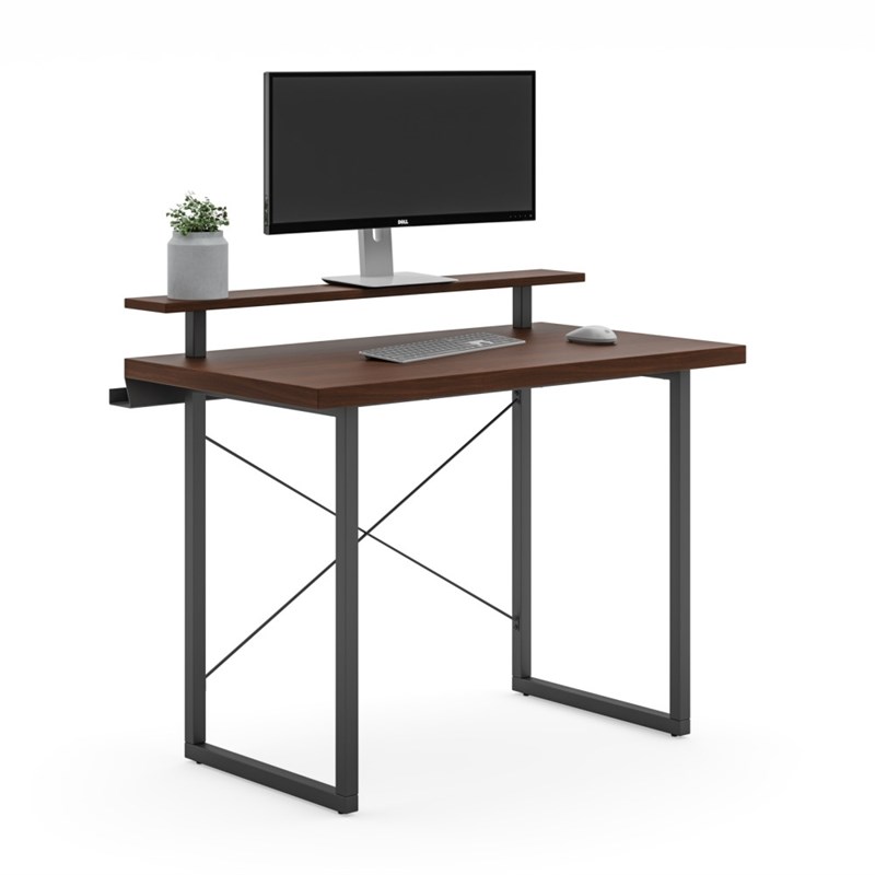 Bowery Hill Contemporary Brown Wood Desk with Monitor Stand