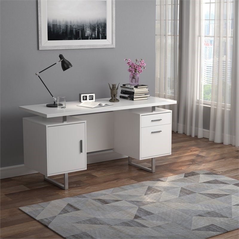 Bowery Hill Modern Floating Top Office Desk in White Gloss