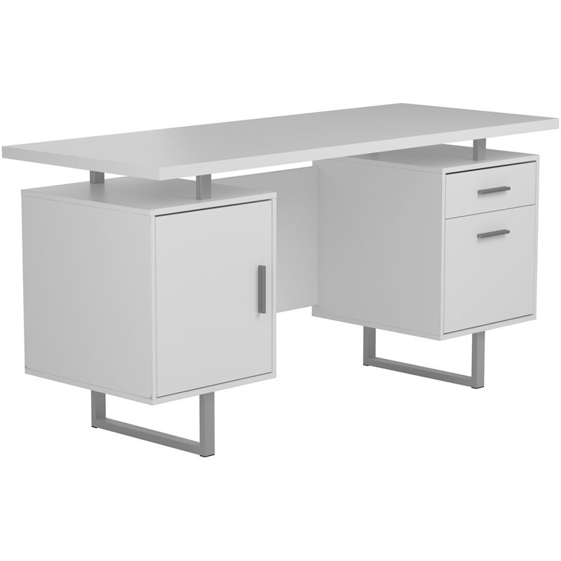 Bowery Hill Modern Floating Top Office Desk in White Gloss