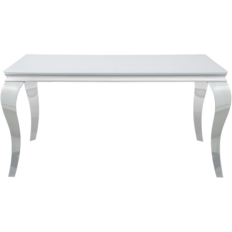 Bowery Hill Contemporary Glass Top Dining Table in White and Chrome