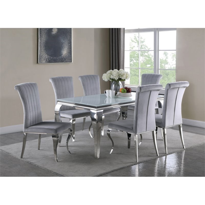 Bowery Hill Contemporary Glass Top Dining Table in White and Chrome