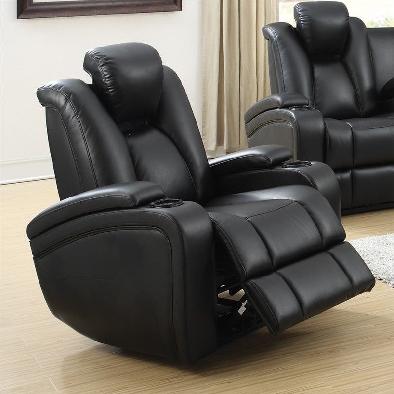 Bowery Hill Modern Faux Leather Power Recliner in Black